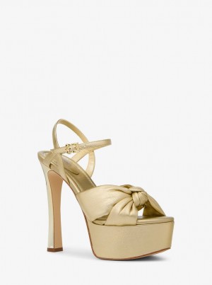 Michael Kors Elena Metallic Leather Platform Sandal Sandalet Kadın Altın | 835127-ECJ