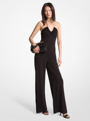 Michael Kors Embellished Stretch Matte Jersey Halter Jumpsuit Elbise Kadın Siyah | 571206-SLW