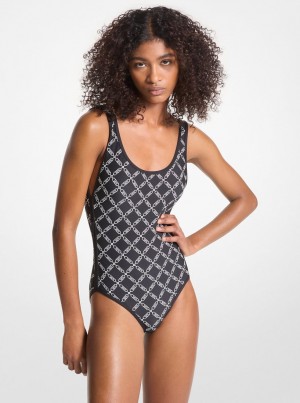 Michael Kors Empire Logo Print Swimsuit Mayo Kadın Siyah | 257016-DHO