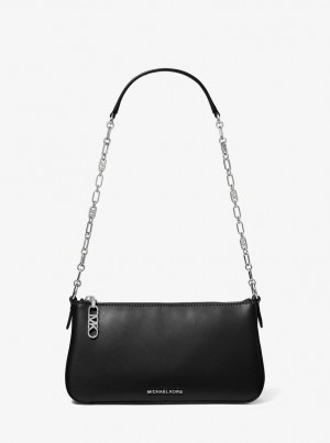 Michael Kors Empire Medium Leather Chain-Link Pochette Omuz Çantası Kadın Siyah | 871659-QGY