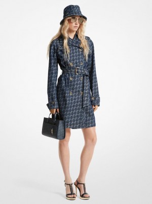 Michael Kors Empire Signature Logo Jacquard Denim Trench Coat Mont Kadın Rinse | 519826-IEA