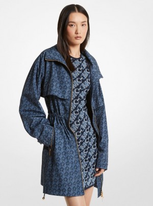 Michael Kors Empire Signature Logo Print Woven Anorak Mont Kadın Midnightblue | 297084-WGB