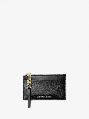 Michael Kors Empire Small Pebbled Leather Card Case Kart Kılıfı Kadın Siyah | 812493-JAN