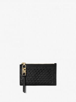 Michael Kors Empire Small Woven Leather Card Case Kart Kılıfı Kadın Siyah | 735240-QAT