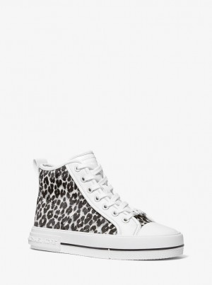 Michael Kors Evy Leopard Print Calf Hair High-Top Sneaker Spor Ayakkabı Kadın Siyah | 981204-HCN