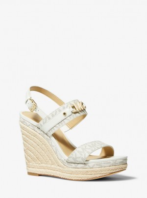 Michael Kors Farrah Signature Logo Wedge Sandal Sandalet Kadın Açık Sarı | 617945-VGN