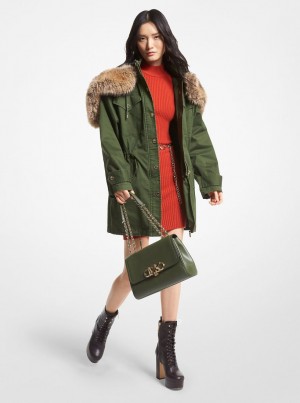 Michael Kors Faux Fur Trim Stretch Cotton Anorak Mont Kadın Jade | 491652-BRN