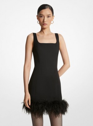 Michael Kors Feather Trim Stretch Crepe Shift Dress Elbise Kadın Siyah | 478513-ZXM