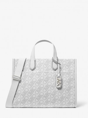 Michael Kors Gigi Large Empire Signature Logo Tote Bag Totes Kadın Opt/Allum | 794586-GWZ