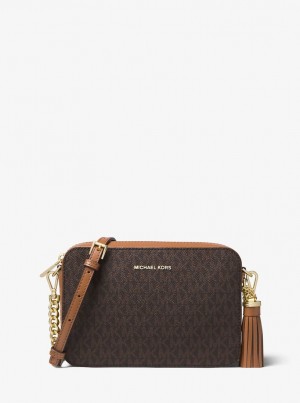 Michael Kors Ginny Medium Logo Crossbody Bag Çapraz Çanta Kadın Kahverengi | 741356-FHY