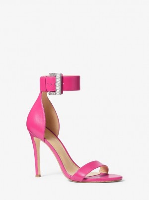 Michael Kors Giselle Crystal Embellished Leather Sandal Sandalet Kadın Wild Berry | 392567-RGK