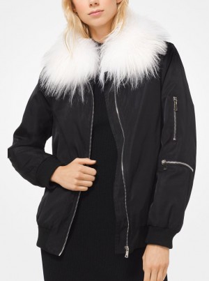 Michael Kors Goat Hair Collar Bomber Jacket Mont Kadın Siyah | 710582-IBN