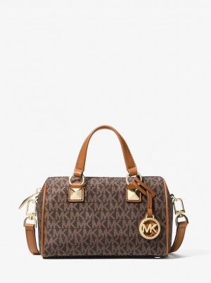 Michael Kors Grayson Small Logo Print Woven Duffel Crossbody Bag Çapraz Çanta Kadın Brn/Acorn | 913478-HCP