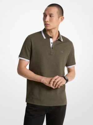 Michael Kors Greenwich Cotton Polo Shirt Tişört Erkek Koyu Yeşil | 289635-MYK