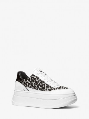 Michael Kors Hayes Leopard Print Calf Hair Platform Sneaker Spor Ayakkabı Kadın Siyah | 261857-LXW