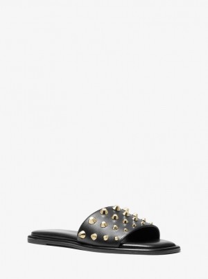 Michael Kors Hayworth Astor Stud Slide Sandal Sandalet Kadın Siyah | 057914-GXR