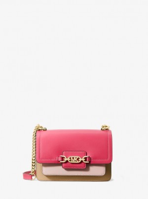 Michael Kors Heather Extra-Small Color-Block Leather Crossbody Bag Çapraz Çanta Kadın Kırmızı | 036421-ELY