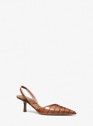 Michael Kors Holly Crocodile Embossed Leather Pump Sandalet Kadın Kahverengi | 286704-CWO