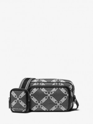 Michael Kors Hudson Empire Logo Jacquard Camera Bag Çapraz Çanta Erkek Siyah | 094153-XCM