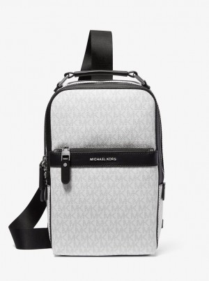 Michael Kors Hudson Logo Sling Pack Çapraz Çanta Erkek Bright Wht | 570248-OWQ