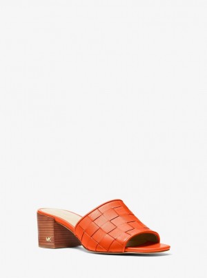 Michael Kors Ingrid Woven Leather Mule Sandalet Kadın Turuncu | 729105-LAB