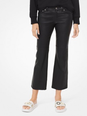 Michael Kors Izzy Leather Cropped Flared Pants Pantolon Kadın Siyah | 076351-IZE