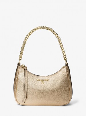 Michael Kors Jet Set Charm Small Metallic Pebbled Leather Pochette Omuz Çantası Kadın Altın | 135289-TSJ