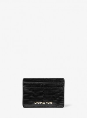 Michael Kors Jet Set Lizard Embossed Leather Card Case Kart Kılıfı Kadın Siyah | 592487-KDI