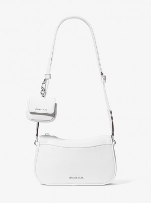 Michael Kors Jet Set Medium Pebbled Leather Crossbody Bag with Case for Apple AirPods Pro Çapraz Çanta Kadın Beyaz | 392501-GZI