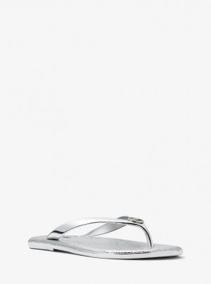 Michael Kors Jet Set Metallic Jelly Flip-Flop Düz Ayakkabı Kadın Gümüş | 830592-EQX