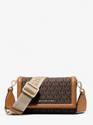 Michael Kors Jet Set Small Logo Print Woven Smartphone Crossbody Bag Çapraz Çanta Kadın Brn/Acorn | 428913-DOI