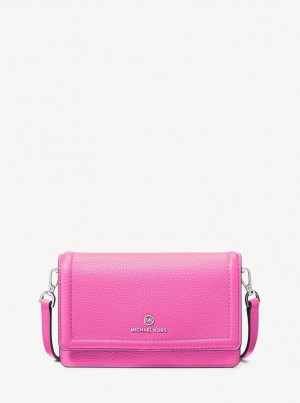 Michael Kors Jet Set Small Pebbled Leather Smartphone Convertible Crossbody Bag Çapraz Çanta Kadın Pembe | 741982-HYI