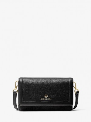 Michael Kors Jet Set Small Pebbled Leather Smartphone Convertible Crossbody Bag Çapraz Çanta Kadın Siyah | 965401-NKQ