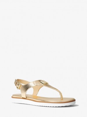 Michael Kors Jilly Metallic Sandal Sandalet Kadın Altın | 479683-AUG