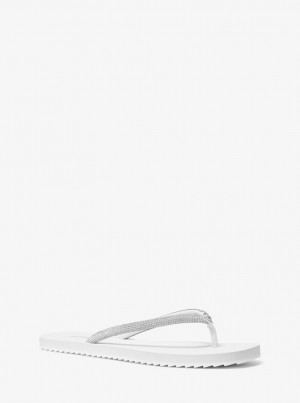 Michael Kors Jinx Crystal-Embellished Flip Flop Sandalet Kadın Beyaz | 265840-IQC