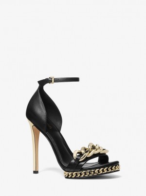 Michael Kors Jordyn Embellished Leather Platform Sandal Sandalet Kadın Siyah | 860179-VUB