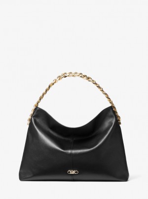 Michael Kors Jordyn Large Leather Hobo Shoulder Bag Omuz Çantası Kadın Siyah | 421389-TPQ