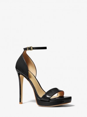 Michael Kors Jordyn Patent Leather Platform Sandal Sandalet Kadın Siyah | 932140-VEK