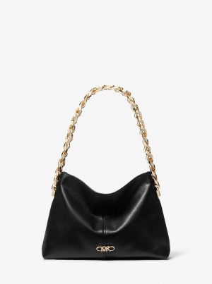 Michael Kors Jordyn Small Leather Shoulder Bag Omuz Çantası Kadın Siyah | 198457-HMC