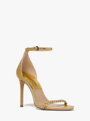 Michael Kors Joslyn Metallic Leather Sandal Sandalet Kadın Antique Brass | 390817-FLC