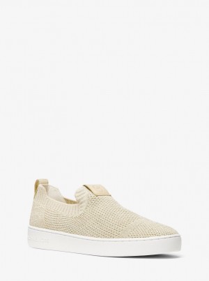 Michael Kors Juno Metallic Stretch Knit Slip-On Sneaker Spor Ayakkabı Kadın Altın | 829043-RSH