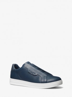 Michael Kors Keating Leather Slip-On Sneaker Spor Ayakkabı Erkek Lacivert | 870431-DRM