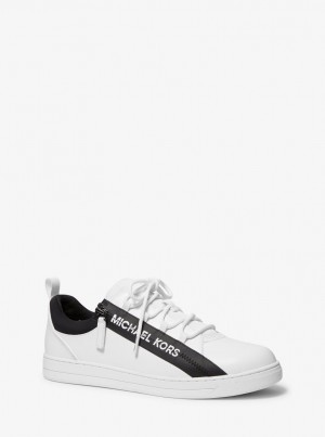 Michael Kors Keating Leather and Mesh Zip-Up Sneaker Spor Ayakkabı Erkek Beyaz | 137462-GNW