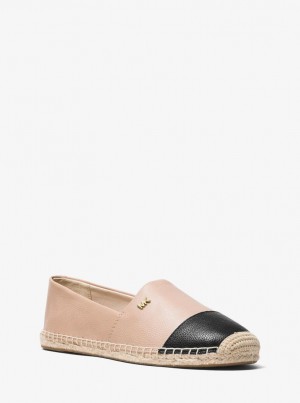 Michael Kors Kendrick Leather Slip-On Espadrille Düz Ayakkabı Kadın Oyster/Blk | 914876-ESK