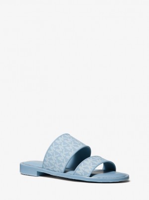 Michael Kors Kennedy Logo PVC Slide Sandal Sandalet Kadın Chambray | 615032-VPB