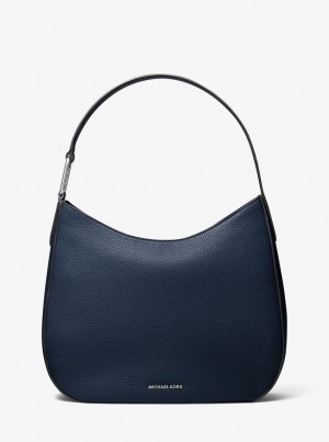 Michael Kors Kensington Large Pebbled Leather Hobo Shoulder Bag Omuz Çantası Kadın Lacivert | 970348-YFO