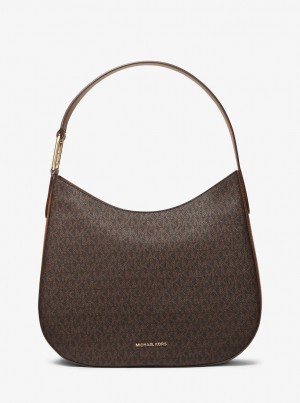 Michael Kors Kensington Large Signature Logo Hobo Shoulder Bag Omuz Çantası Kadın Brn/Acorn | 168540-OAE