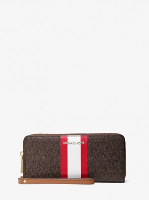 Michael Kors Large Logo Stripe Continental Wallet Cüzdan Kadın Açık Kırmızı | 264015-GDE