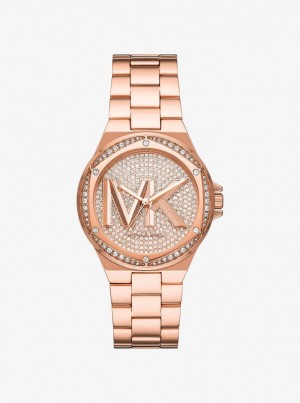 Michael Kors Lennox Pave Logo Rose Gold-Tone Watch Gold-tone Kadın Pembe Altın | 964207-ICU