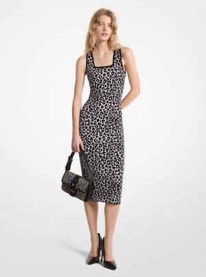 Michael Kors Leopard Jacquard Knit Dress Elbise Kadın Gri | 421903-COY